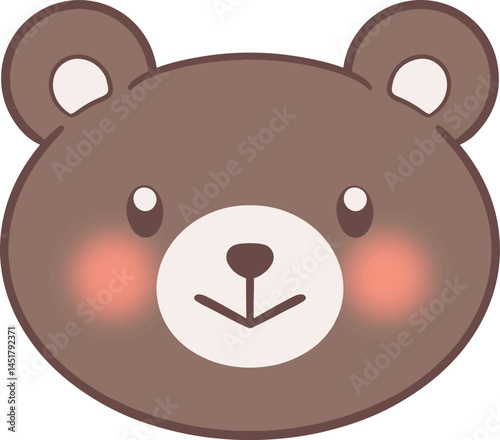 Cartoon bear face with cute eyes and pink cheeks