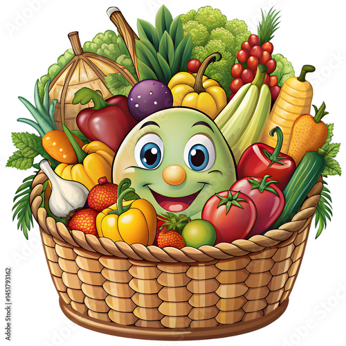 Basket of fruit vegetable Euclidean cartoon vegetables cartoon character natural foods food png