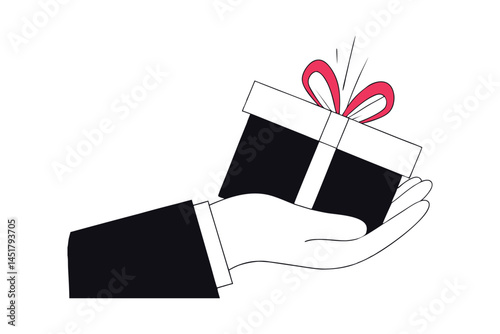 Gift Giving Hand Holding Present White Box Vector Graphic Design File for Gifting and Celebration