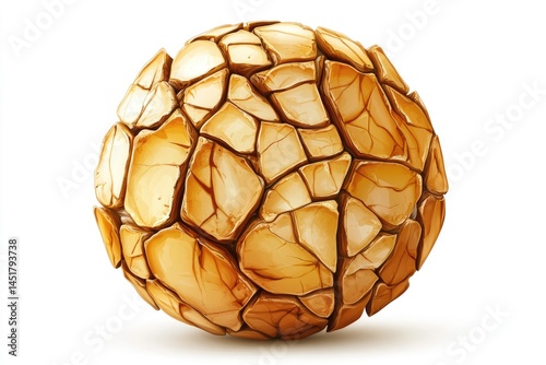 A sphere textured with cracked, dried earth.  Its surface is composed of many polygonal pieces, creating a visual effect of desiccated land