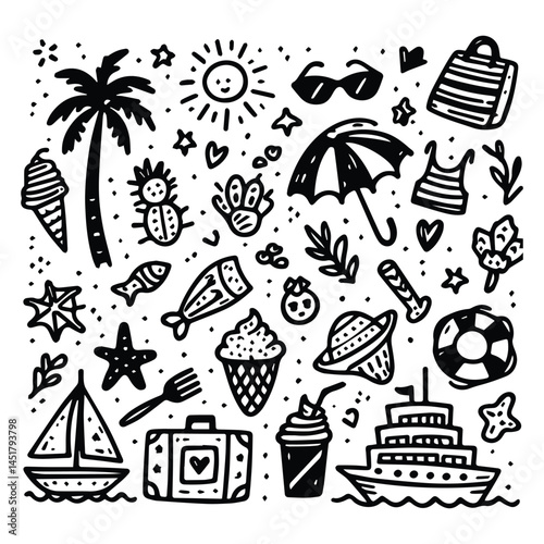 Simple summer vacation doodle style illustration