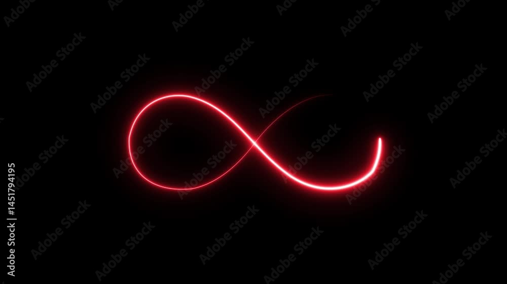 Glowing neon infinity symbol clipart animation footage on black background. Seamless loop animation. Infinity symbol. Neon glowing blue light on black background. Eternity concept. Mathematical symbol