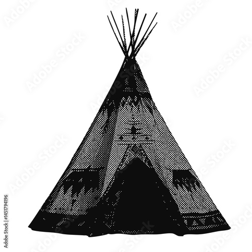 wild west tipi tent. western vintage halftone grunge vector design element