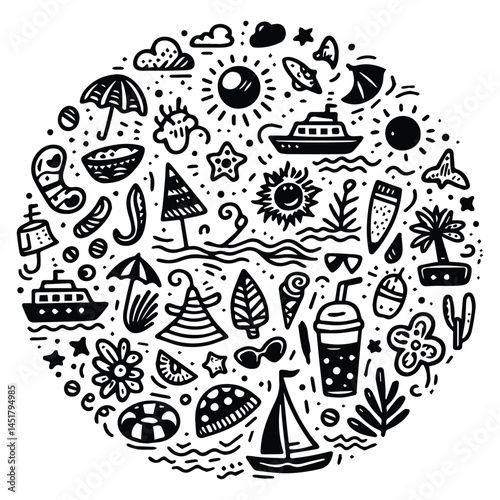 Simple summer vacation doodle style illustration