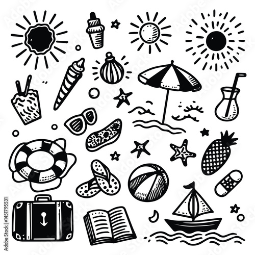 Simple summer vacation doodle style illustration