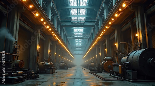 Wallpaper Mural Illuminated machinery hall with atmospheric perspective industrial elegance Torontodigital.ca