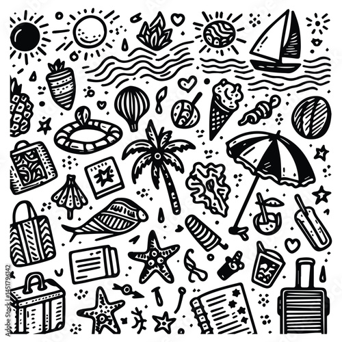Simple summer vacation doodle style illustration