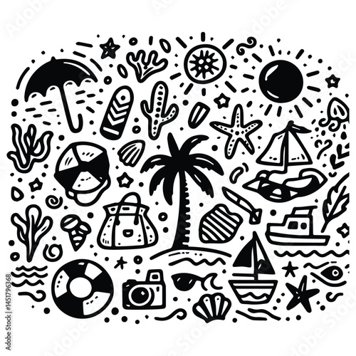 Simple summer vacation doodle style illustration