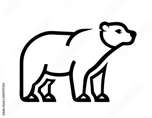 Stylized polar bear vector illustration, side view, black outline