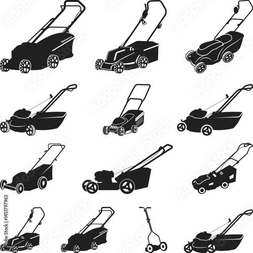 Lawn Mower Silhouette Illustrations set Collection, US Zero Turn Lawn Mower Silhouette, Lawn Mower SVG