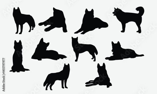 Siberian Husky Dog Silhouette Bundle, Illustration With Hand-Lettering And Decoration Elements, Silhouette Cameo, Eps, Files For Cutting.