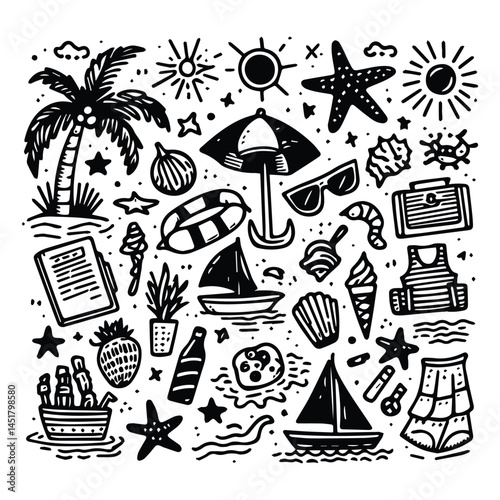 Simple summer vacation doodle style illustration