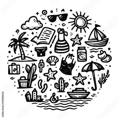 Simple summer vacation doodle style illustration