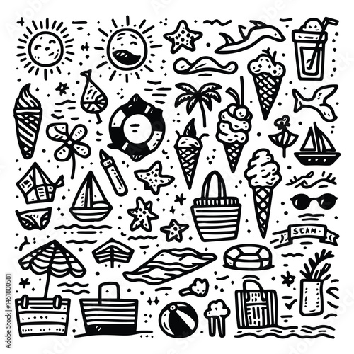Simple summer vacation doodle style illustration