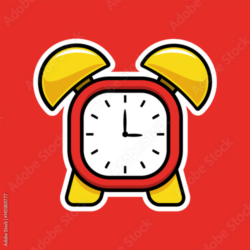 A cute and simple cartoon illustration of a classic alarm clock.