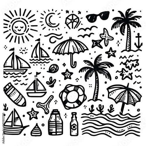 Simple summer vacation doodle style illustration