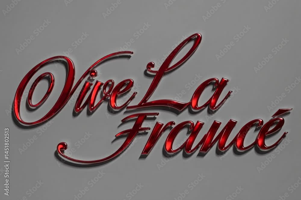 A decorative text reads 'Vive La France' in elegant, shiny red letters with a glossy finish. 