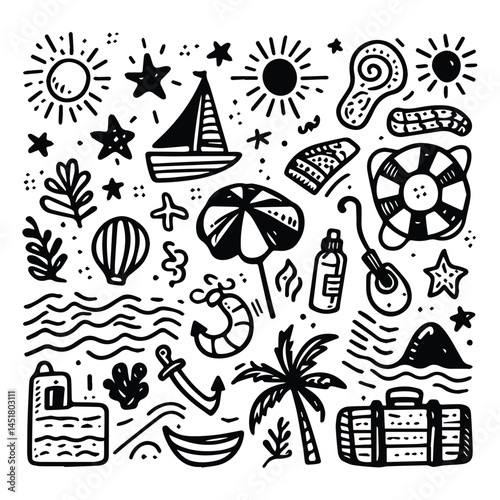 Simple summer vacation doodle style illustration