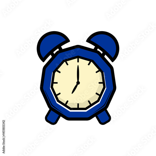 A cute and simple cartoon illustration of a classic alarm clock.