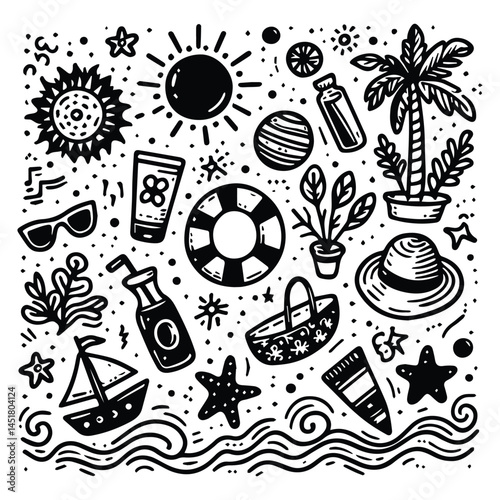 Simple summer vacation doodle style illustration