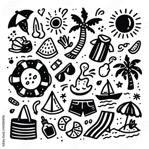 Simple summer vacation doodle style illustration