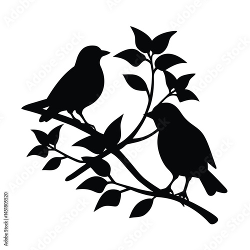 Birds on Tree Branches Silhouette