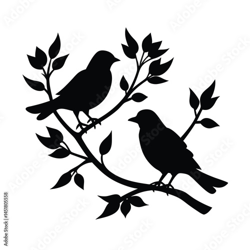 Birds on Branches Silhouette Drawing