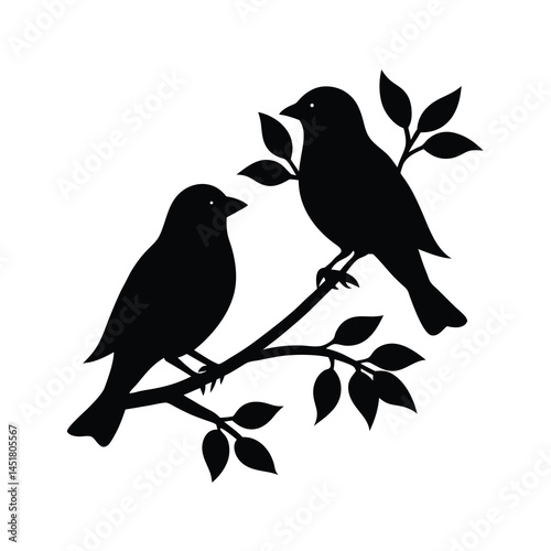 Birds on Tree Branch Silhouette Art