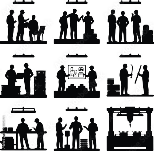 People Working Group Silhouette Set | Teamwork & Office Icon Pack Business Team Silhouettes | Group Collaboration and Work Icons