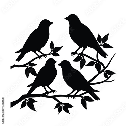 Elegant Birds on Branches Silhouette