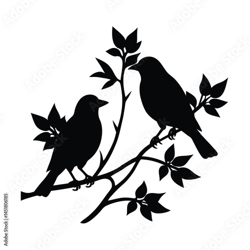 Birds Perched on Branches Silhouette