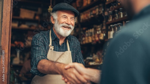 An elderly person greeting a client with handshake
