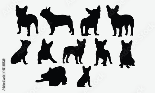 French Bulldog Silhouette Bundle, Illustration With Hand-Lettering And Decoration Elements, Silhouette Cameo, Eps, Files For Cutting.