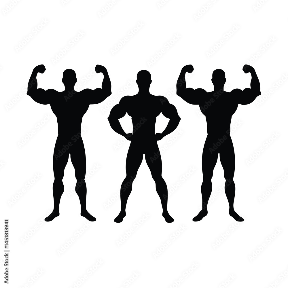 Fototapeta premium Group of Bodybuilders in Different Poses Minimalist Design