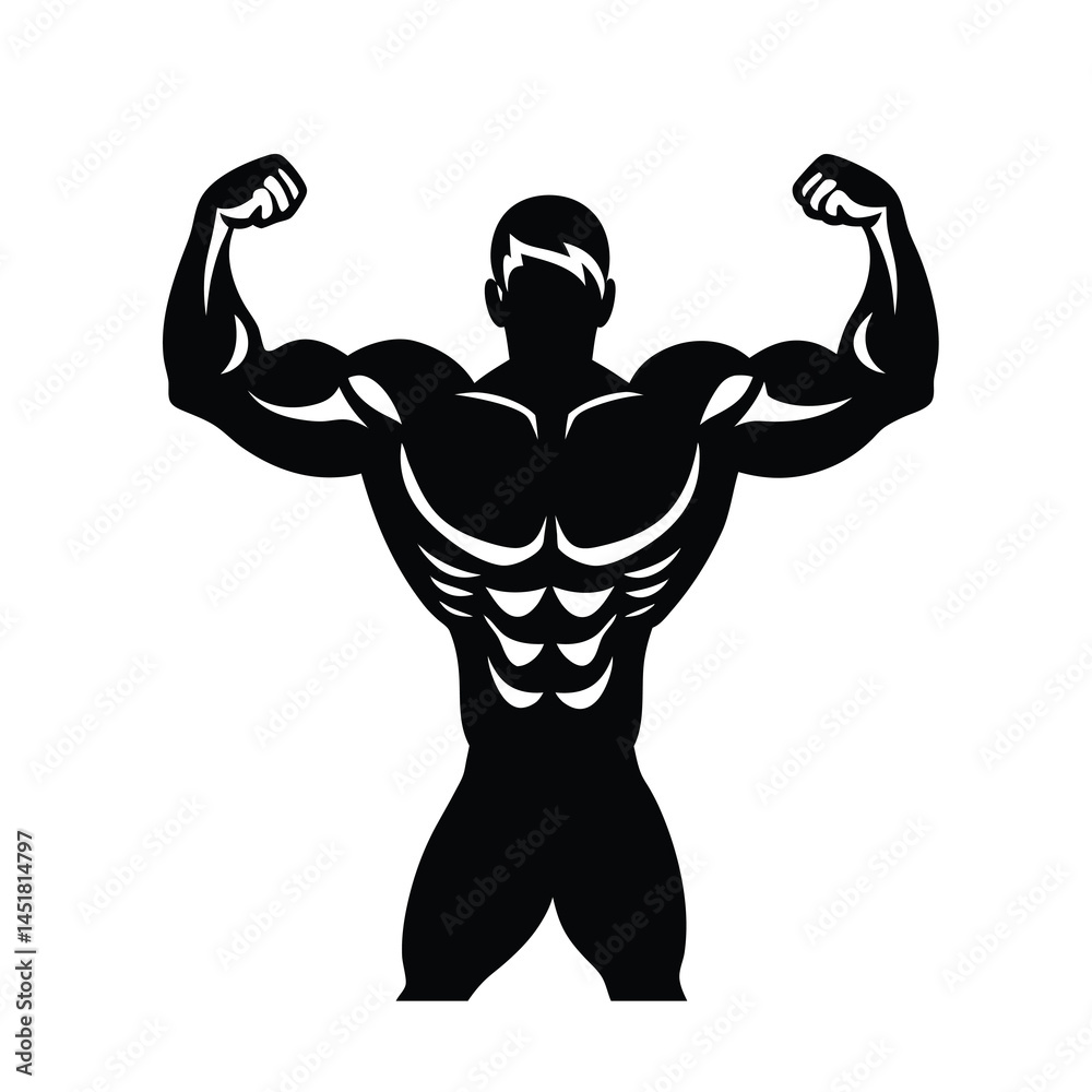 Minimalist Vector of a Muscular Bodybuilder Flexing Arms Minimalist Vector of a Muscular Bodybuilder Flexing Arms