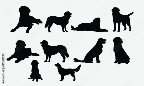Golden Retriever Dog Silhouette Bundle, Illustration With Hand-Lettering And Decoration Elements, Silhouette Cameo, Eps, Files For Cutting.