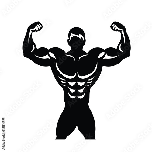 Minimalist Vector of a Muscular Bodybuilder Flexing Arms