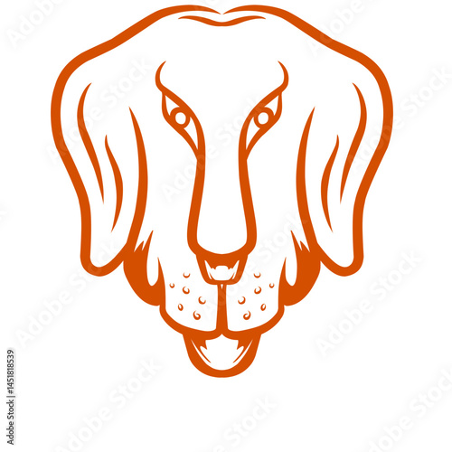 Stylized dog head outline in deep orange against solid black backdrop