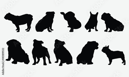 Bulldog Silhouette Bundle, Illustration With Hand-Lettering And Decoration Elements, Silhouette Cameo, Eps, Files For Cutting.