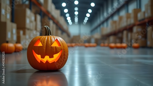 Spooky Halloween Jack-o'-lantern in Warehouse