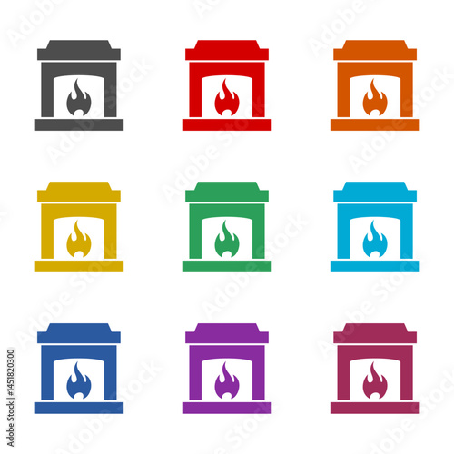 Fireplace icon isolated on white background. Set icons colorful