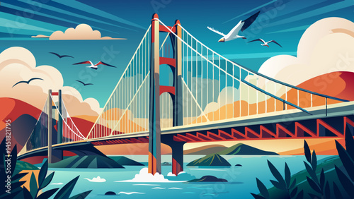 Suspended high above the deep,
Where oceans stretch and seagulls sweep.
Russky Bridge with lines so grand,
Connects two worlds with human hand.
