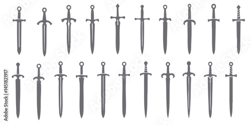 Swords Vector Collection – Medieval Sword and Dagger Silhouettes with Crossguards