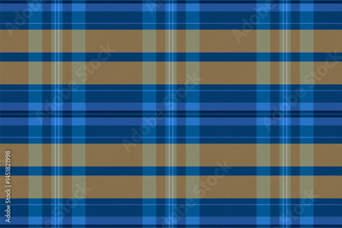 Classic plaid pattern in shades of blue and beige. A versatile textile design for backgrounds, apparel, or graphic projects requiring a traditional, timeless feel.