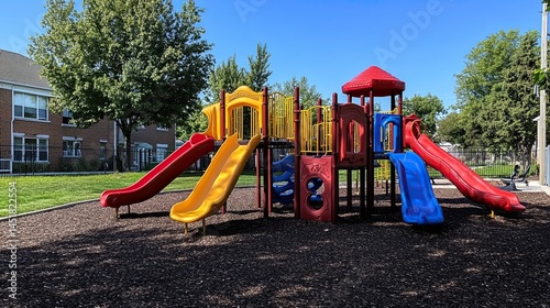Playground for children, vibrant and safe outdoor space, ideal for promoting fun, healthy play environments, and family-friendly activities and designs.