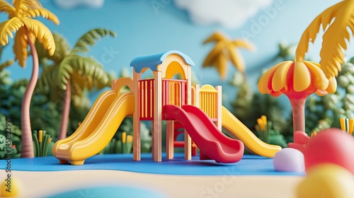 Wallpaper Mural Playground icon, representing kindergarten and play, childrenâ??s activities, and fun moments, 3D render. Torontodigital.ca