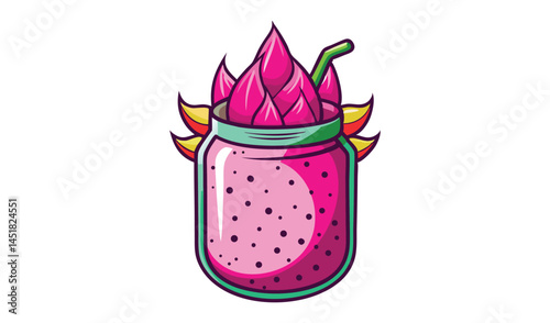 Dragon fruit smoothie in mason jar illustration