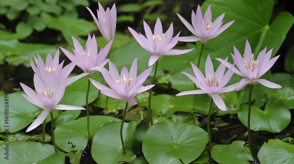 Beautiful Pale Purple Water Lilies Floating on Lily Pads Beautiful Pale Purple Water Lilies Floating on Lily Pads