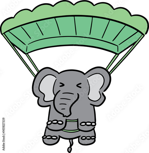 Illustration of elephant parachuting
