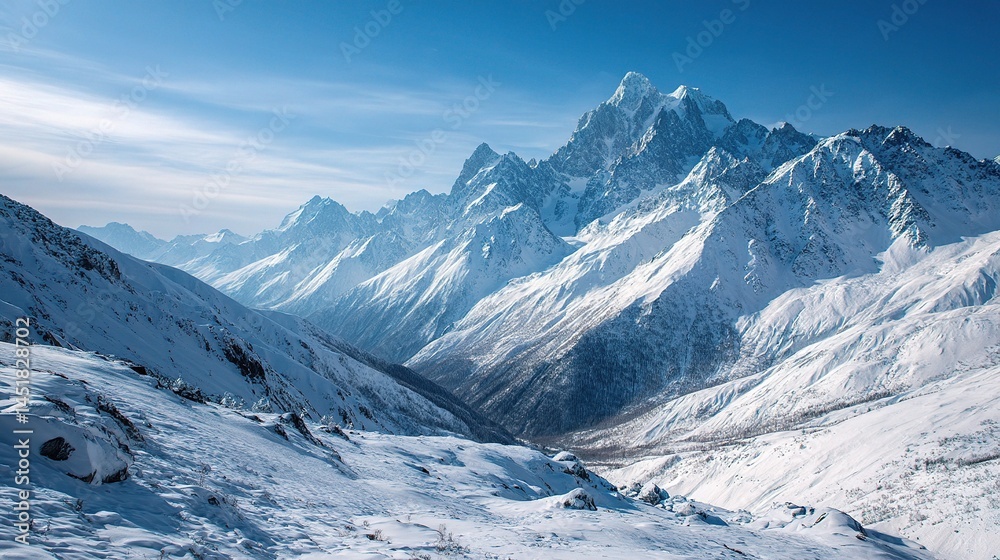 Obraz premium Majestic Caucasus Ridge with Snow-Covered Peaks and Expansive View